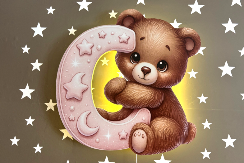 Ayıcıklı Pembe Harf Lambalar