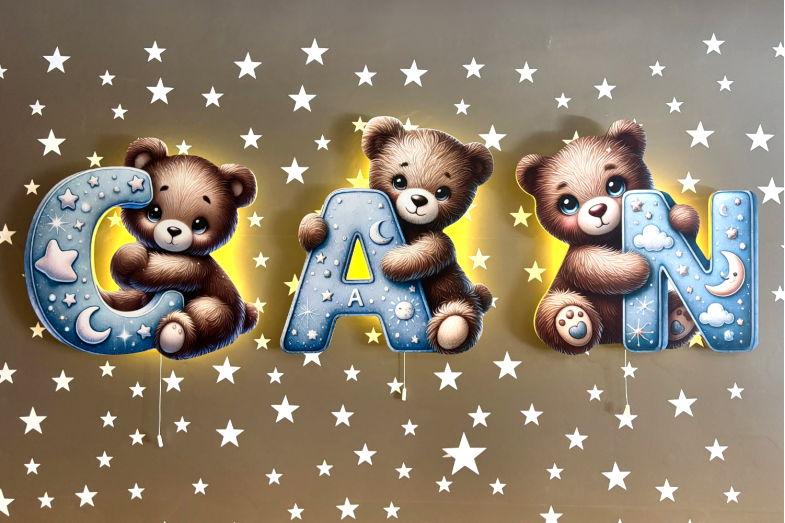 Ayıcıklı Mavi Harf Lambalar