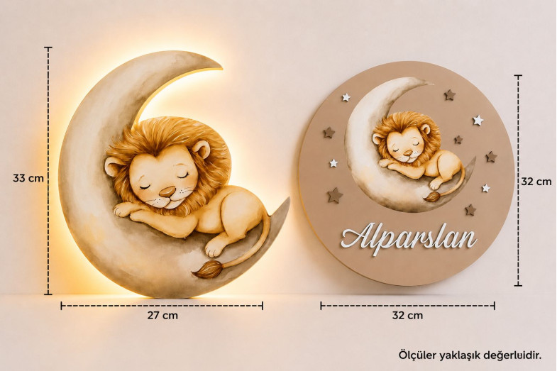Ahşap Aylı Aslan Lamba ve Kapı Süsü Seti Ahşap Aylı Aslan Lamba ve Kapı Süsü Seti