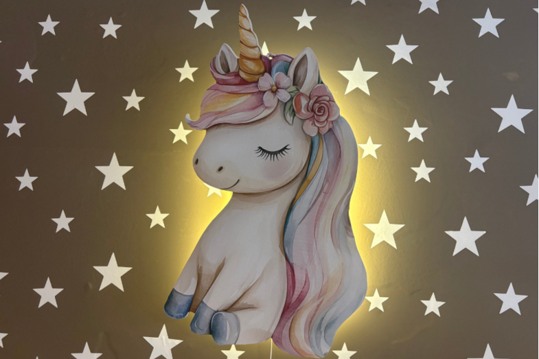 Ahşap Unicorn Lamba ve Kapı Süsü Seti
