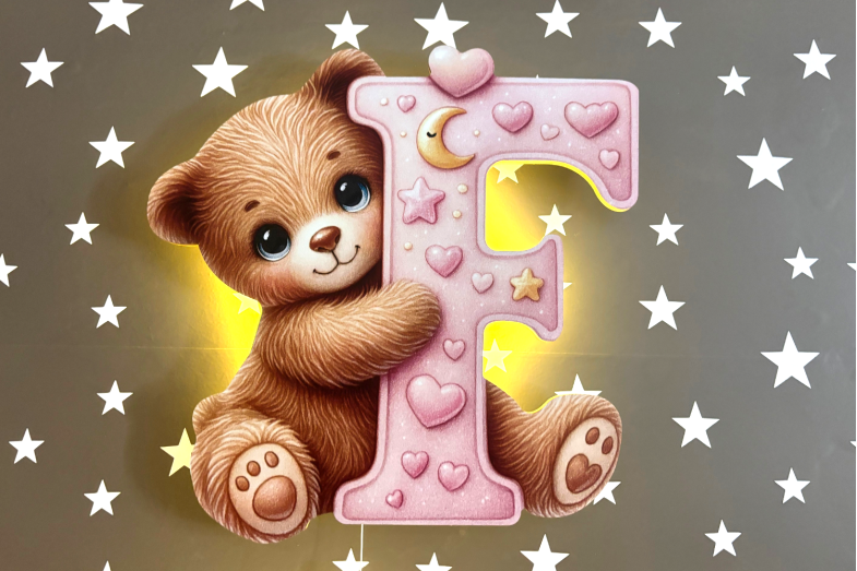 Ayıcıklı Pembe Harf Lambalar