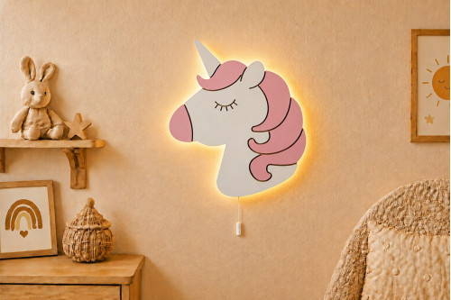 El Boyaması Ahşap Unicorn Baş Lamba