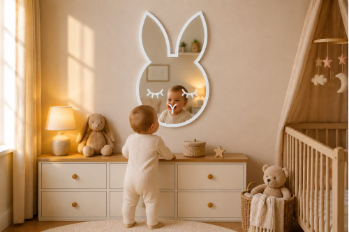 Ahşap Kırılmaz Tavşan Ayna – Beyaz