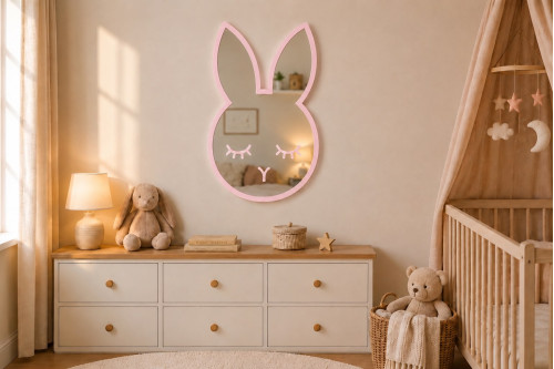 Ahşap Kırılmaz Tavşan Ayna – Pembe