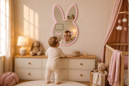 Ahşap Kırılmaz Tavşan Ayna – Pembe