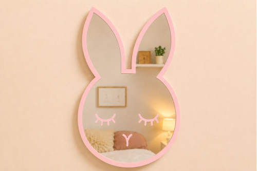 Ahşap Kırılmaz Tavşan Ayna – Pembe