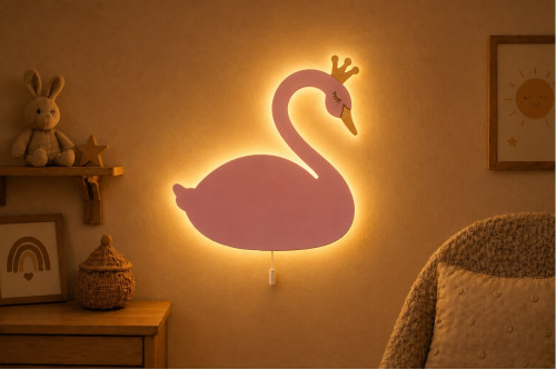 El Boyaması Ahşap Kuğu Lamba