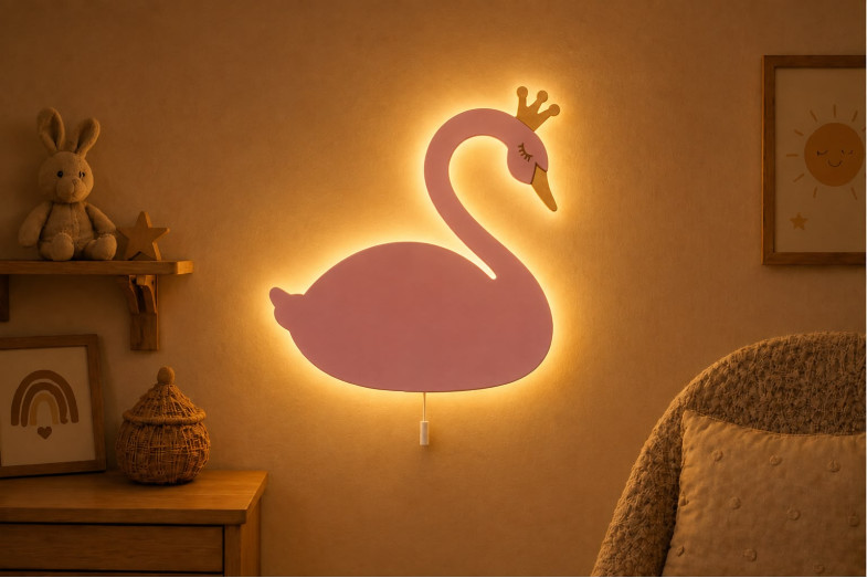 El Boyaması Ahşap Kuğu Lamba