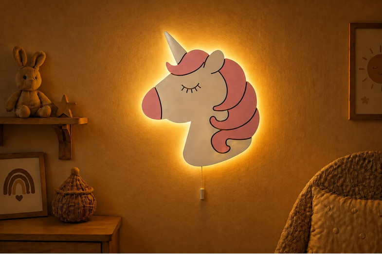 El Boyaması Ahşap Unicorn Baş Lamba El Boyaması Ahşap Unicorn Baş Lamba