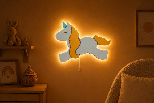 El Boyaması Ahşap Unicorn Lamba