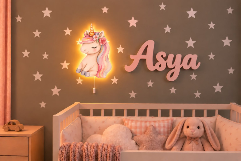 İsme Özel Unicorn Lamba & İsimlik Seti