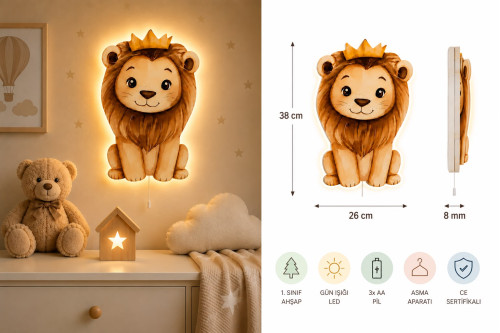 Aslan Ahşap Gece Lambası