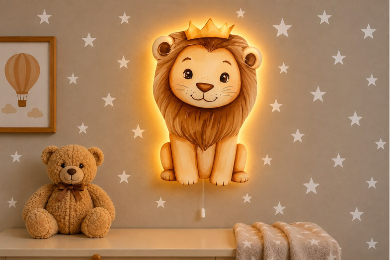 Aslan Ahşap Gece Lambası