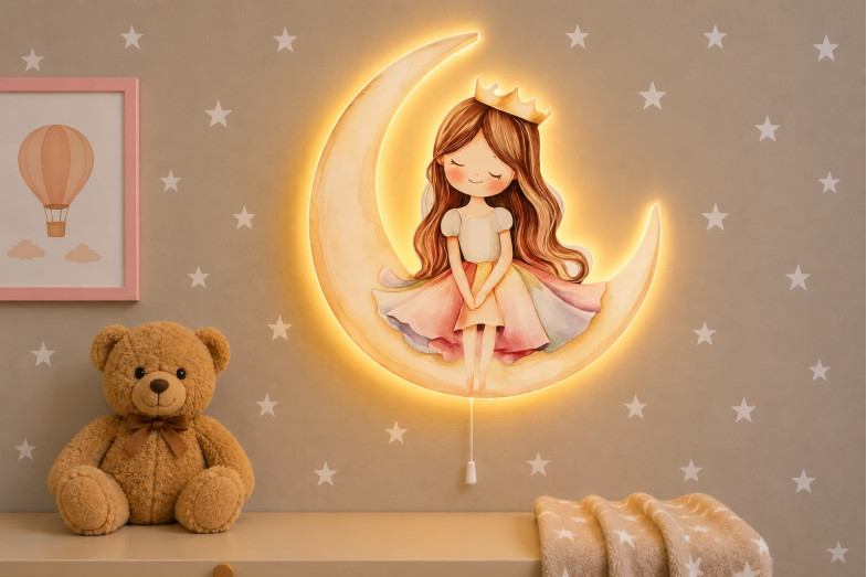 Prenses Aylı Ahşap Gece Lambası Prenses Aylı Ahşap Gece Lambası