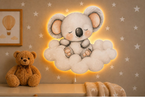Bulut Üzeri Koala Ahşap Gece Lambası