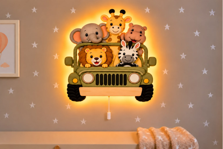 Hayvanlar Safari Ahşap Gece Lambası Hayvanlar Safari Ahşap Gece Lambası