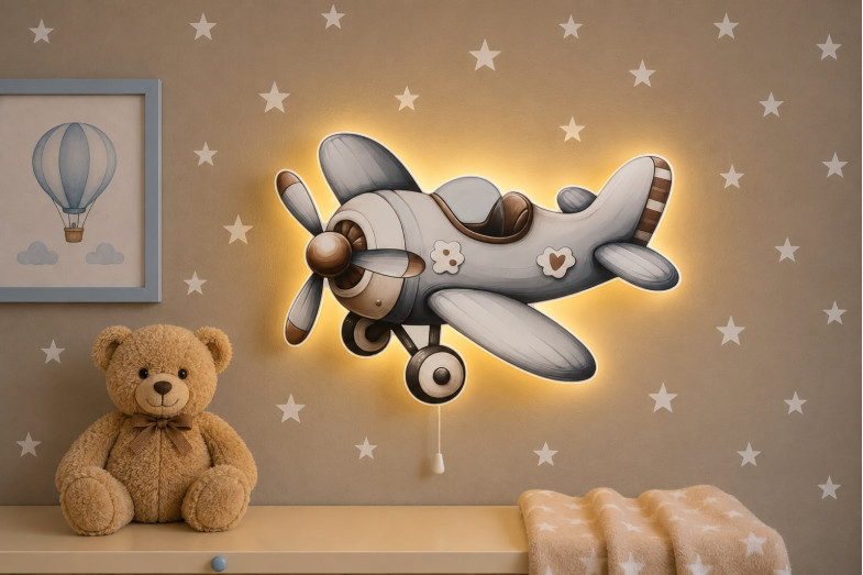 Pilot Uçak Ahşap Gece Lambası