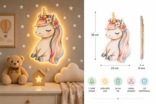 Unicorn Ahşap Gece Lambası